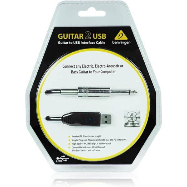 Discover the GUITAR2USB interface, an easy plug-and-play solution for connecting your electric guitar or bass to your computer via USB. Ideal for home recording and music production with exceptional audio quality.