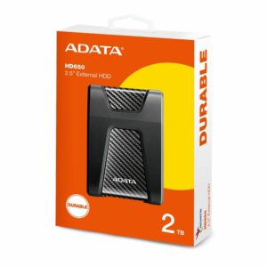 Découvrez le disque dur externe ADATA HD650 2 To, résistant aux chocs avec un design moderne et une construction à trois couches. Profitez d'une capacité allant jusqu'à 4 To, d'une interface USB 3.1 rapide, et d'une protection renforcée pour vos données.