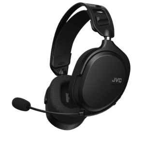 Discover JVC's GG-01W wireless gaming headset: lightweight, comfortable, with 40 mm speakers, low-latency wireless connection, and detachable noise-canceling microphone. Ideal for extended gaming sessions.