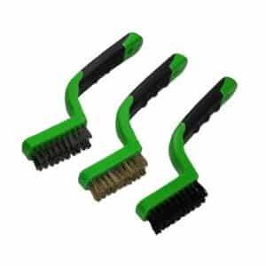 Set of 3 Grip 27212 7” wire brushes with nylon, brass and stainless steel brushes. Ideal for cleaning and surface preparation.