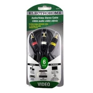 Câble RCA Audio Vidéo Stéréo 6 Pieds - Electrohome : Câble RCA de 6 pieds pour une transmission audio et vidéo de haute qualité. Connecteurs RCA standard, idéal pour les connexions entre lecteurs DVD, téléviseurs, et autres équipements audiovisuels.