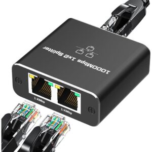 Répartiteur Ethernet Gigabit RJ45 1 à 2 ports, équipé d'un câble de charge USB de 80 cm, compatible avec Cat8/Cat7/Cat6/Cat5, offrant une vitesse de transfert de 1000 Mbps, idéal pour résoudre les problèmes de câblage insuffisant.