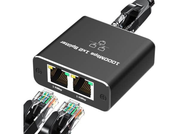 Répartiteur Ethernet Gigabit RJ45 1 à 2 ports, équipé d'un câble de charge USB de 80 cm, compatible avec Cat8/Cat7/Cat6/Cat5, offrant une vitesse de transfert de 1000 Mbps, idéal pour résoudre les problèmes de câblage insuffisant.