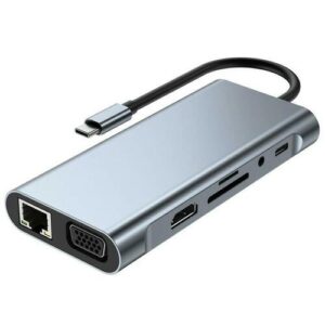 Station d’accueil USB-C 11-en-1 avec HDMI 4K, VGA, PD 87W, Ethernet, USB 3.0 et lecteurs de cartes. Compacte, puissante et polyvalente