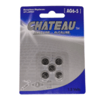 Piles alcalines AG6 Chateau 1.5V, paquet de 5, compatibles LR921 et 371, idéales pour montres, calculatrices et petits appareils électroniques.