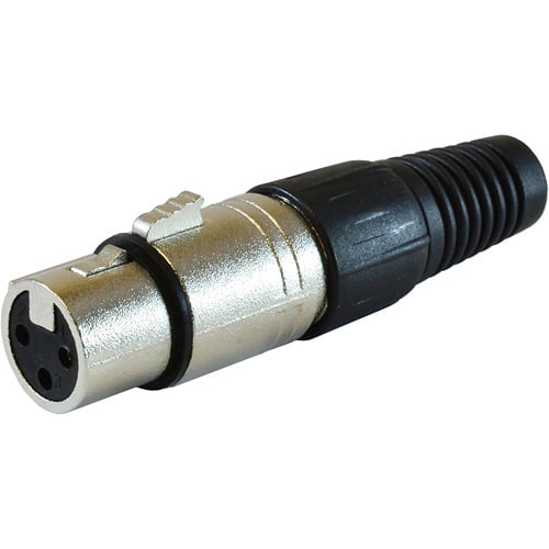 Connecteur XLR femelle 3 broches (XLR-F) pour câbles audio professionnels, idéal pour micros et systèmes de sonorisation.