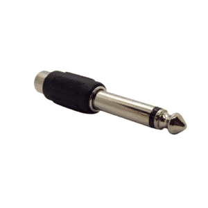 Adaptateur moulé RCA femelle vers 1/4" TS mâle – idéal pour connecter du matériel audio RCA à une entrée jack mono 6,35 mm.