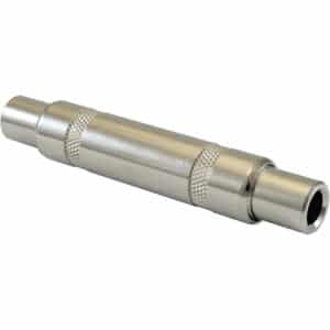 Coupleur femelle 1/4" TS mono en métal pour connecter deux câbles audio jack, idéal instruments et studio.
