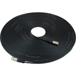 Câble XLR 100 pieds, connecteurs mâle à femelle, idéal pour microphones et systèmes audio professionnels.