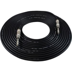 Câble audio stéréo 1/4" TRS mâle à mâle de 25 pieds pour connexions équilibrées entre instruments, consoles et équipements audio.