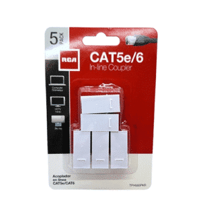 Lot de 5 coupleurs RJ45 CAT5e/CAT6 femelle-femelle compatibles Decora, pour une installation murale soignée et efficace.