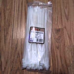 Self-locking cable ties, 280 mm, natural white (4.8x280), pack of 100, nylon 66 UL94V-2, 50 lbs. load capacity, ideal for large-diameter cables.