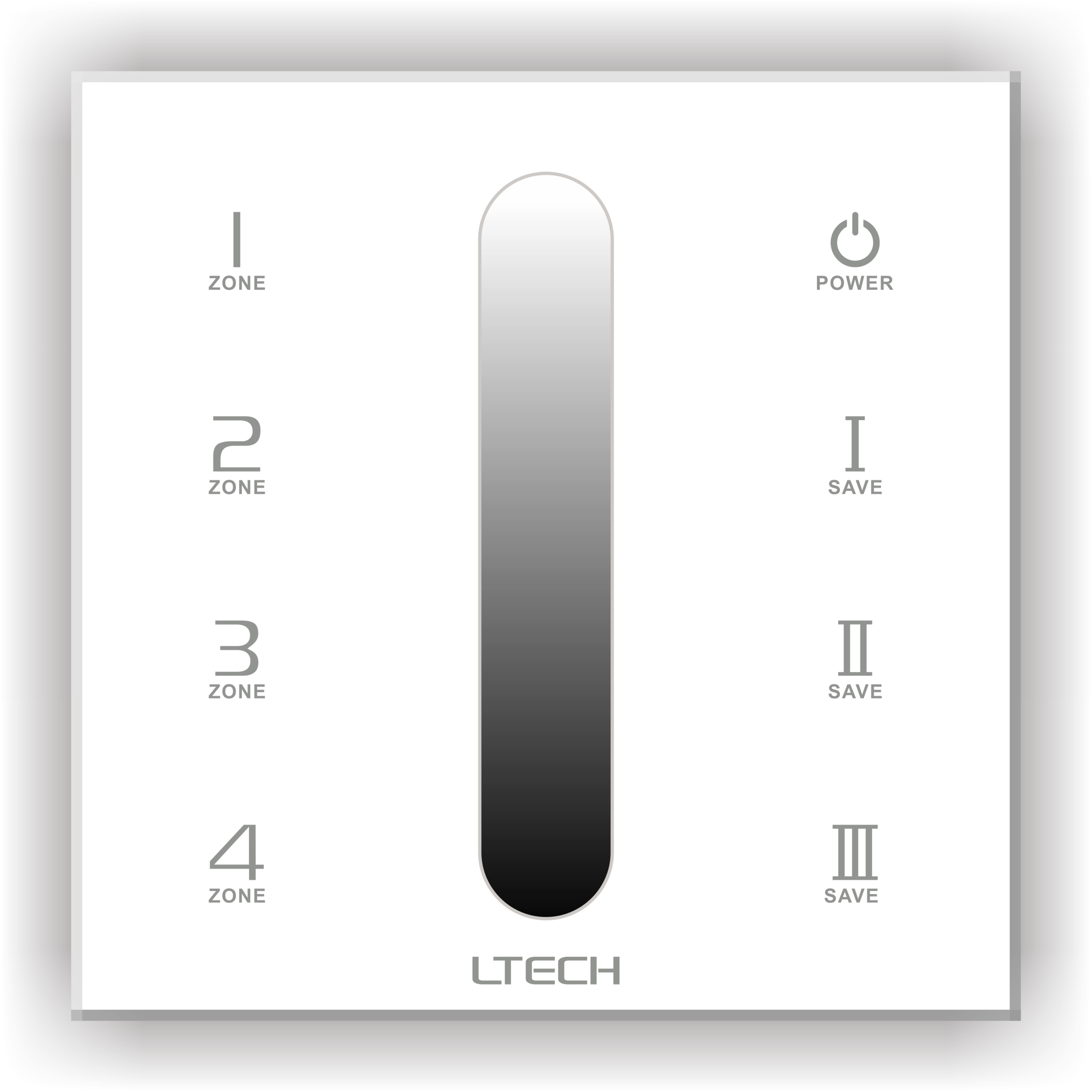 Contrôleur mural tactile LED DX5 avec sortie DMX512 et RF 2,4 GHz, contrôle d’intensité sur 4 zones, interface tactile moderne et commande sans fil.