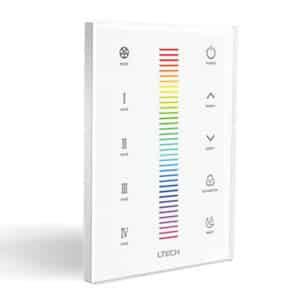 Panneau tactile UX4 pour bandes DEL RGBW avec contrôle DMX512 et RF 2,4 GHz, commande couleur et gradation tactile facile.