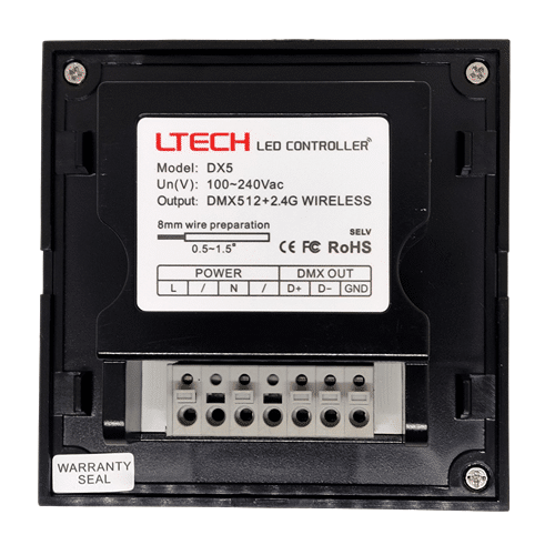 DX5 intensity-adjustable LED touch wall controller - DMX512 & RF 2.4 GHz - 4 zones