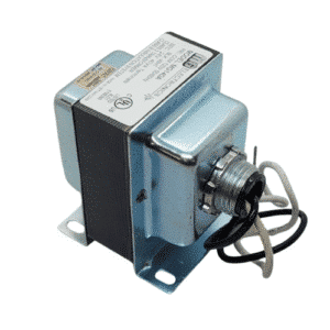 Transformateur MG140A 24V 40VA avec plaque de montage. Bornes à vis, fils 18AWG, homologué cULus, idéal pour systèmes basse tension.