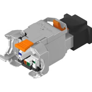 Connecteur modulaire RJ45 blindé Cat6A Belden RVAIP2SME-S1 – performances 10 Gb/s, blindage EMI et support PoE jusqu’à 100 W.