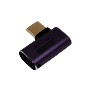 Adaptateur USB-C coudé sidebend, compact et pratique, réduit la tension sur le câble et facilite la recharge dans les espaces restreints.