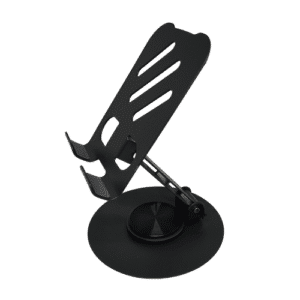 Support métallique rotatif de bureau MOB-1 pour téléphone, rotation 360°, stable et élégant, idéal pour travail et appels vidéo.