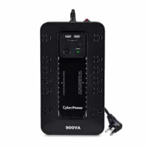 Onduleur CyberPower ST900U 900 VA / 500 W avec 12 prises, ports USB et protection contre surtension — backup batterie fiable pour PC, réseau, consoles et appareils électroniques.