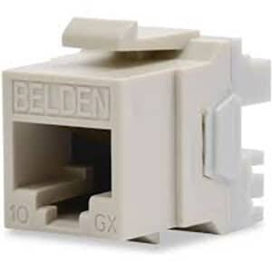 Connecteur modulaire RJ45 Cat5e Belden AX101308 style KeyConnect – Almond, compatible Gigabit Ethernet pour câblage structuré.