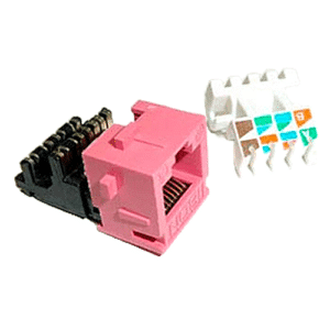Connecteur modulaire RJ45 Cat5e Belden AX100650 EZ-MDVO – rouge, compatible Gigabit Ethernet et câblage structuré.