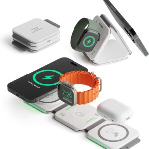 Station de charge 3 en 1 InfinaCore, pliable et magnétique, idéale pour iPhone, AirPods et Apple Watch. Parfaite pour la maison ou le voyage.