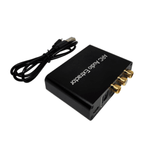 Extracteur audio HDMI ARC permettant de convertir le son d’un téléviseur vers des sorties optique SPDIF, coaxiale, RCA stéréo et jack 3,5 mm. Idéal pour amplificateurs, barres de son et casques. Prise en charge jusqu’à 192 kHz.