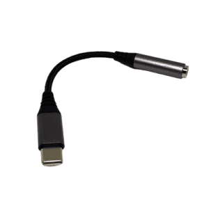 Adaptateur USB-C à 3,5 mm avec câble tressé renforcé, durable et compact, pour connecter facilement écouteurs et casques filaires.