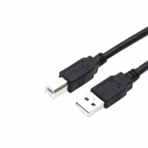 6 ft (1.8 m) black USB 2.0 to B male cable for printers and scanners, fast 480 Mbps transfer, reliable and durable connection.