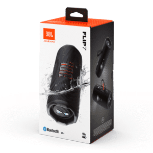 Enceinte Bluetooth portable JBL Flip 7 – Noir : son puissant et équilibré, étanche IP68, Bluetooth 5.4 et jusqu’à ~14 h d’autonomie — idéale pour maison ou extérieur.