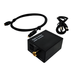 Convertisseur audio numérique vers analogique stéréo L/R avec USB et fibre optique, facile à installer, compatible 32–96 kHz, transmission sans bruit.