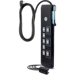 Barre d’alimentation GE UltraPro 8 prises avec USB, protection 2160 joules, 120 V, cordon 4 pi, idéale pour protéger appareils électroniques à la maison ou au bureau.