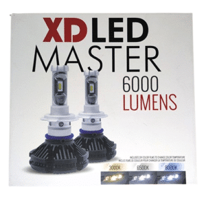 Phare LED MVH10 XD Master H10, 6000 lumens, avec films pour changer la couleur (3000K, 6500K, 8000K), installation facile, compatible 12–24 V, éclairage puissant et durable.