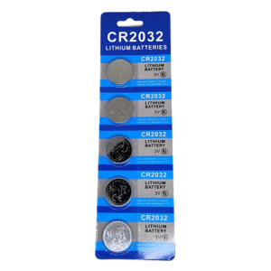 CR2032 3V lithium batteries, pack of 5, ideal for watches, remote controls, motherboards and small electronic devices.