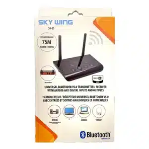 Bluetooth 5.0 SK-13 audio adapter transmitter and receiver with optical and 3.5 mm inputs/outputs, low-latency aptX technology and up to 15 hours of battery life.
