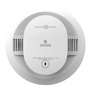 Détecteur combiné Kidde fumée et monoxyde de carbone avec pile scellée de 10 ans. Protection fiable, capteurs avancés et installation facile.