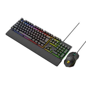 Combo gaming R8 GW1002 avec clavier RGB pleine taille et souris 6 boutons. Confort, performance et éclairage RGB pour PC.