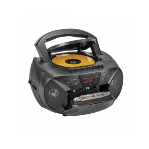 Boombox portatif BÓRNE PRCDT588-BK avec lecteur CD, cassette, radio AM/FM, entrée AUX et MEGA BASS. Fonctionne sur secteur ou à piles.