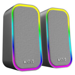 Haut-parleurs Marvo SG-285 RGB 2.0 USB avec éclairage 5 modes. Son clair, design moderne et idéal pour gaming ou bureau.