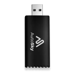 Adaptateur AutoSky WUA-8 2025 pour Apple CarPlay et Android Auto sans fil. Installation plug & play, connexion automatique et design ultra-compact.