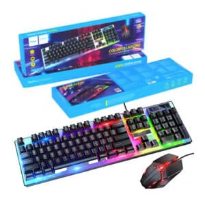 Combo clavier et souris gaming Hoco CP1 avec rétroéclairage LED tricolore. Design moderne, plug & play et idéal pour PC et gaming.