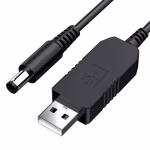 USB to 12V DC cable (2.1 mm, 1.5 A) with built-in converter and center-positive polarity. Ideal for powering 12V devices via USB. 