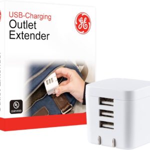 Chargeur mural GE UltraPro 17W avec 3 ports USB-A et fiche pliable. Recharge rapide UltraCharge pour iPhone, iPad, tablettes et accessoires USB.