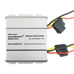 Convertisseur DC 24V vers 12V 10A DC12-2410ACC avec protections multiples, boîtier aluminium et ignition control pour véhicules et installations professionnelles.
