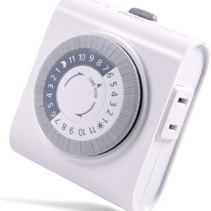 Automate your lights and appliances with the Philips SPC1237AT/27 mechanical timer. Features a 24-hour cycle, 2 polarized outlets, 48 ON/OFF programs, and a built-in override switch. 