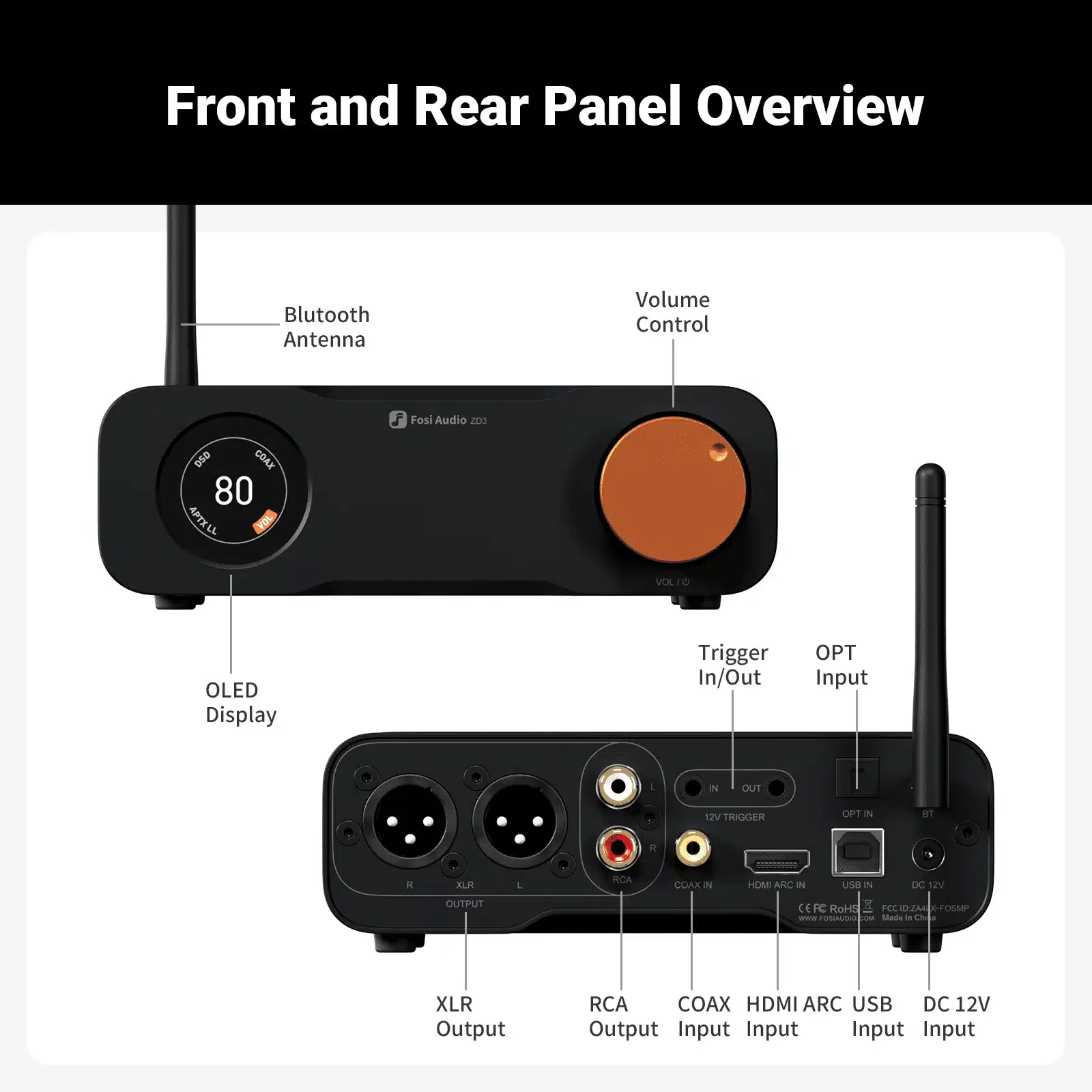 Fosi Audio ZD3 – DAC et préampli de bureau BT/OPT/HDMI-ARC/RCA/XLR/USB
